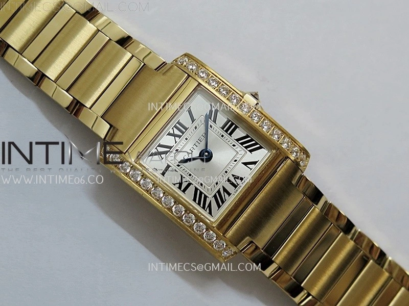 Tank Francaise Ladies 21.2mm Diamond Bezel YG 8848F 1:1 Best Edition Silver Dial on YG Bracelet Ronda Quartz V2